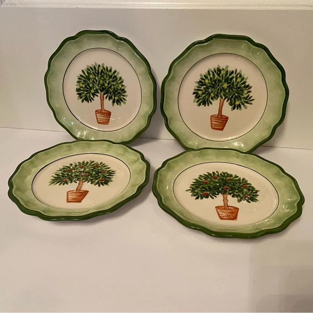 SAN MARCO ITALY LUNCHEON PLATES SET OF 4 FRUIT TREES WHITE GREEN LEMON APPLE